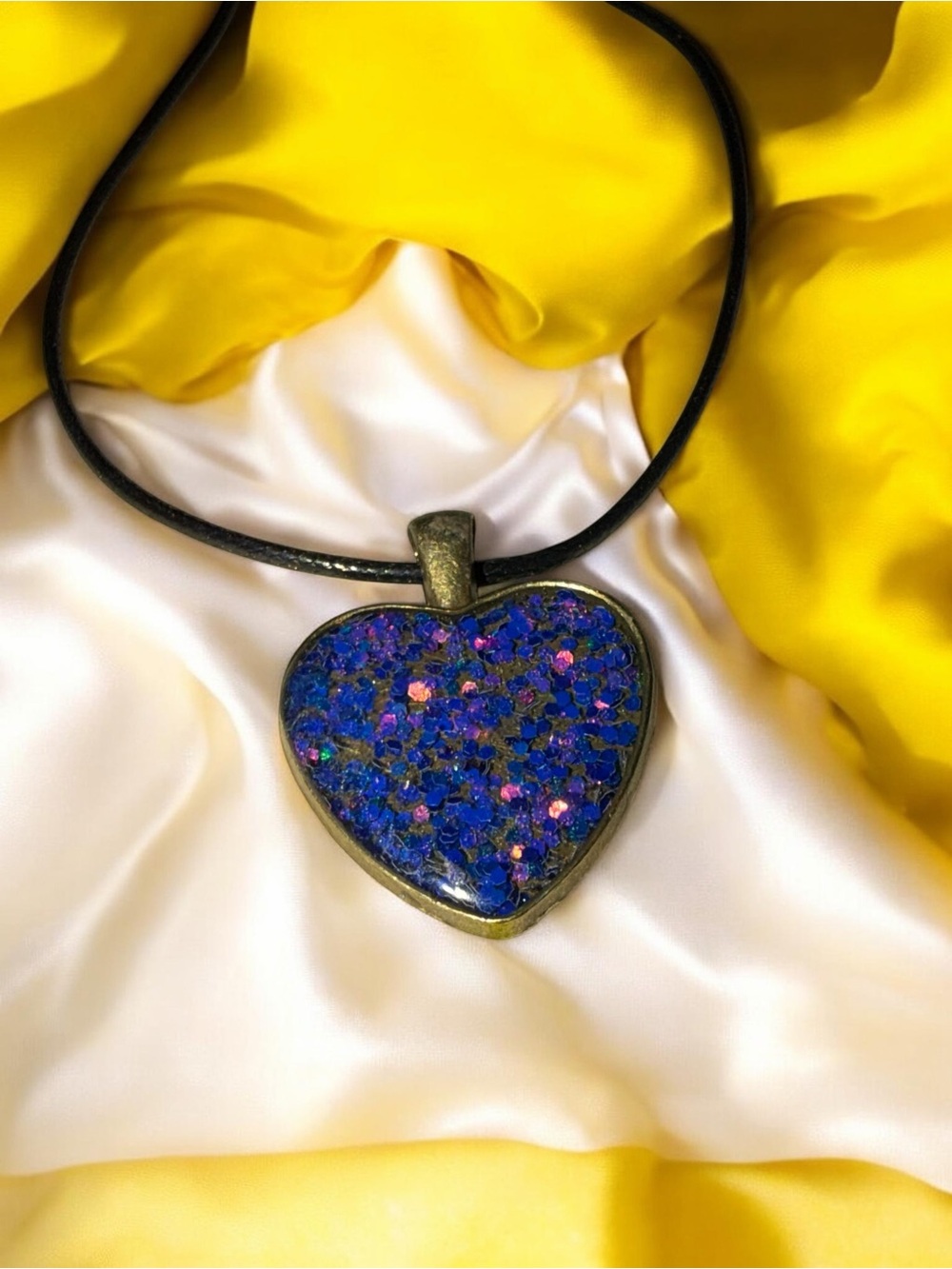 Handmade Blue Glitter Heart Resin Pendant Necklace